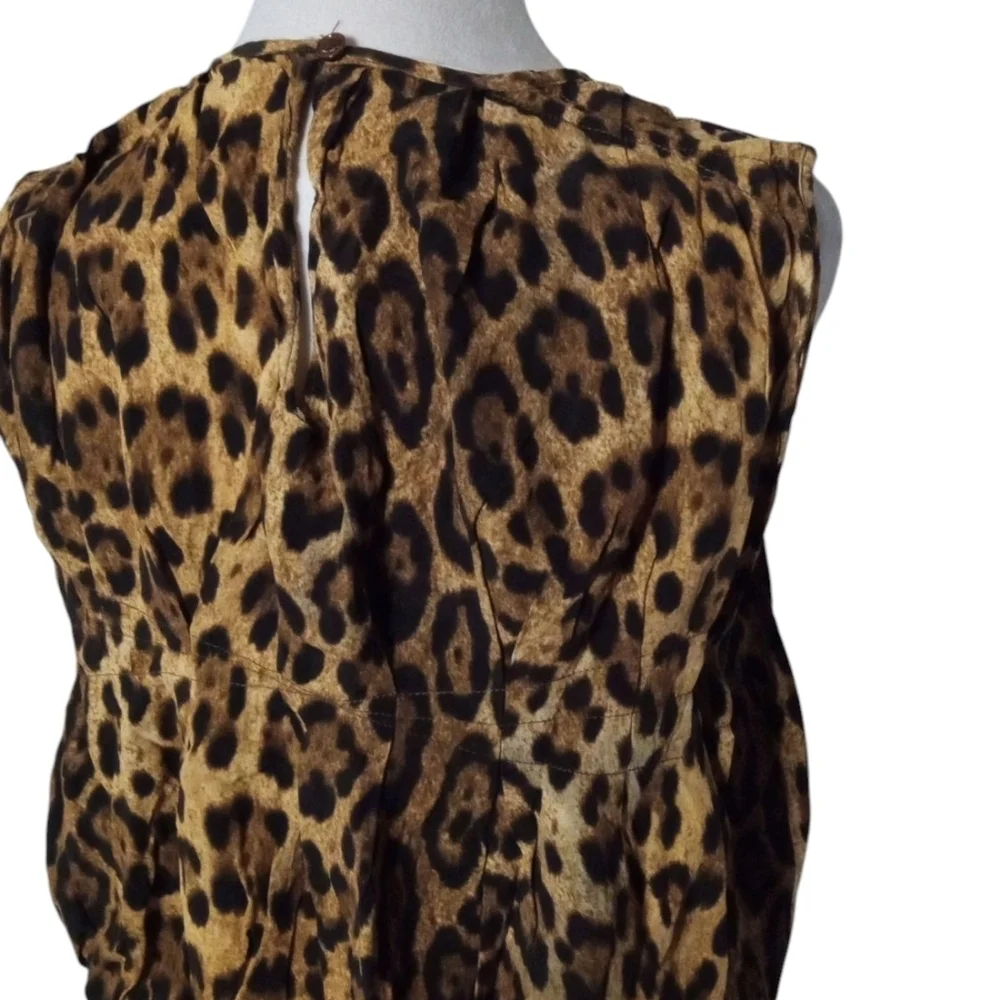 Authentic Michael Kors Made in Italy Pleated Cropped Leopard Print Tank Size 10